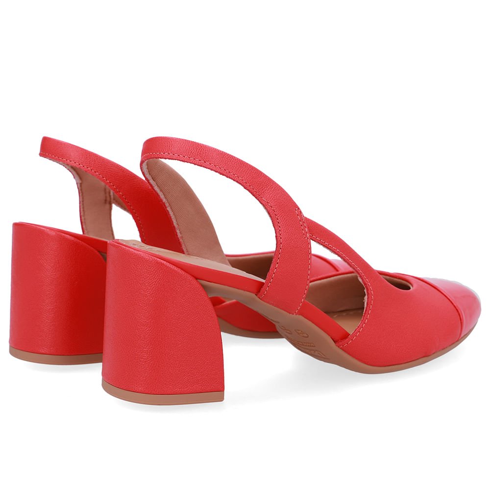 Slingback Vermelho Bico Redondo Recorte Lateral Vermelho 3