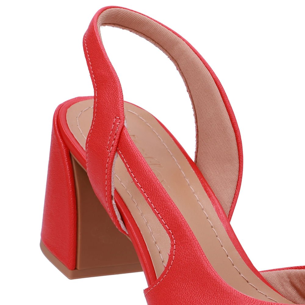 Slingback Vermelho Bico Redondo Recorte Lateral Vermelho 4
