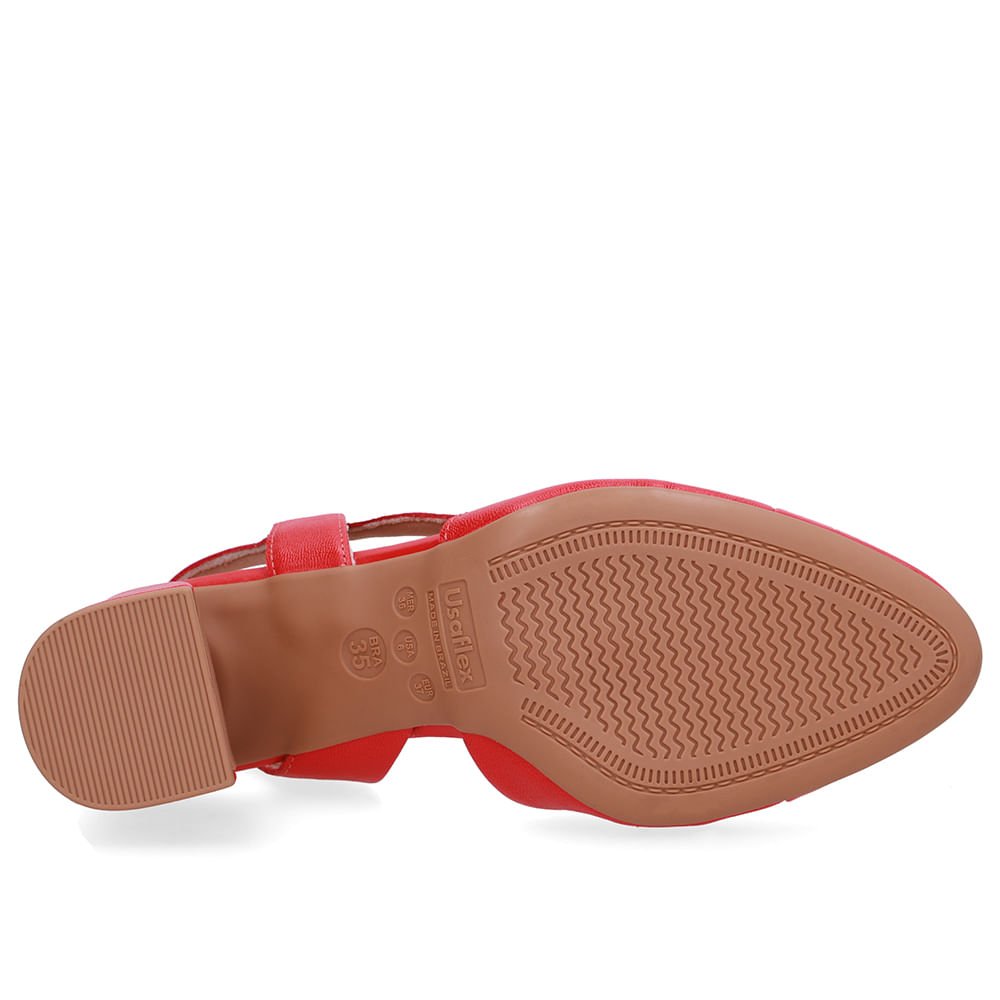 Slingback Vermelho Bico Redondo Recorte Lateral Vermelho 5