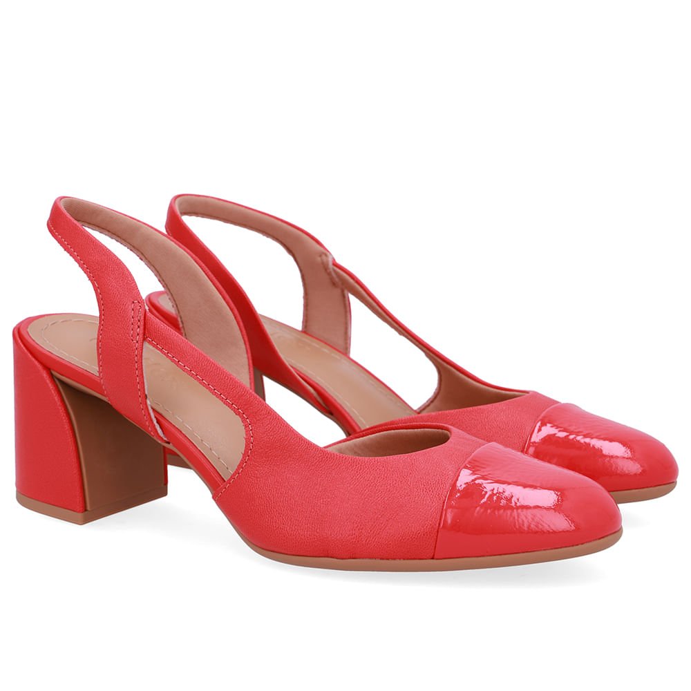 Slingback Vermelho Bico Redondo Recorte Lateral Vermelho 2