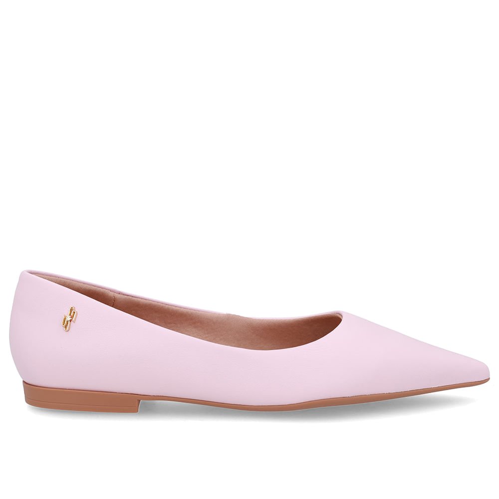 Sapatilha Rosa Couro Bico Fino