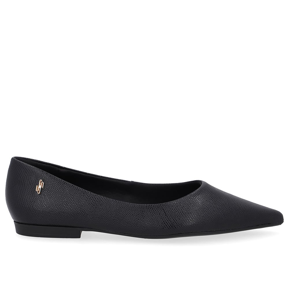 Sapatilha Preta Couro Bico Fino