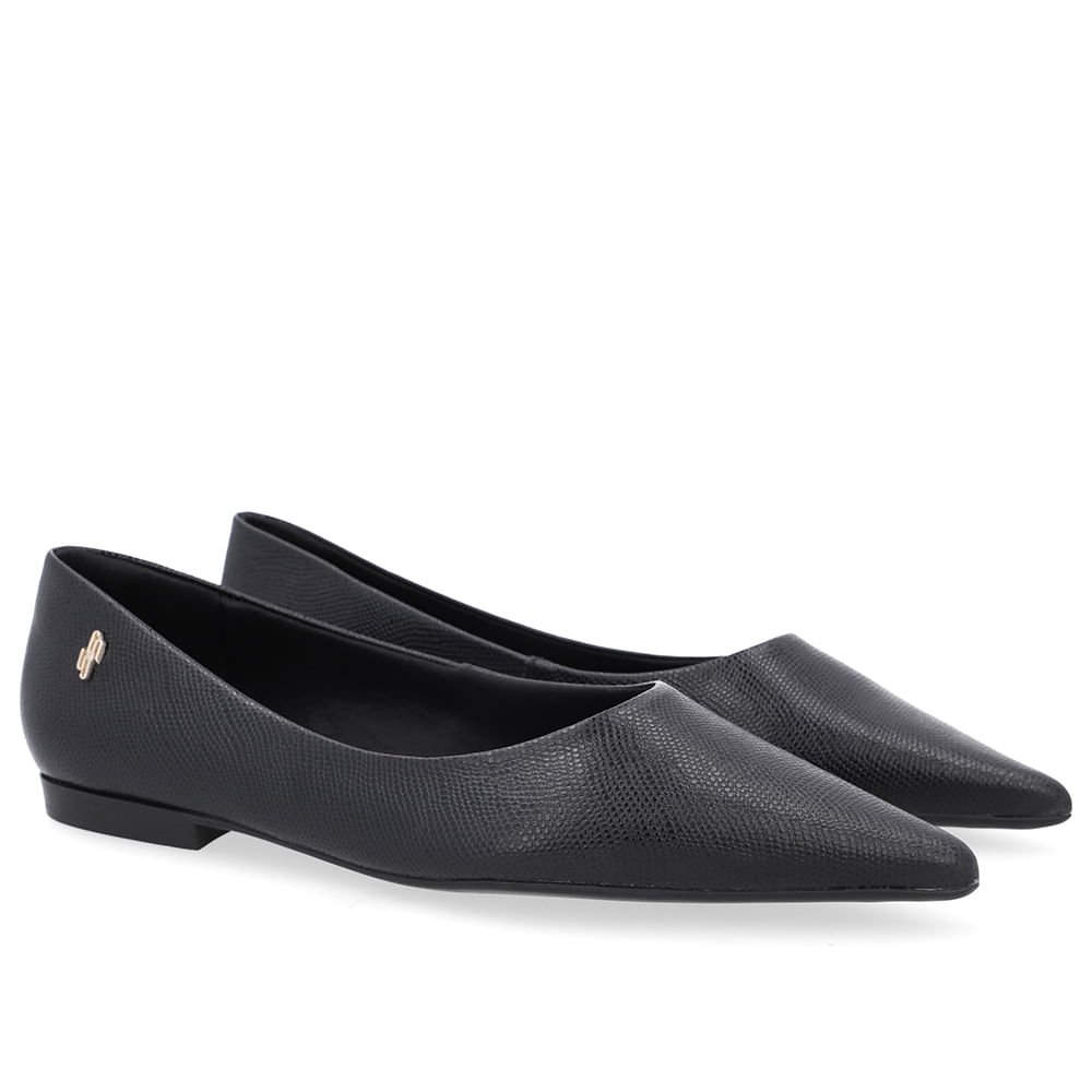 Sapatilha Preta Couro Bico Fino Preto 2