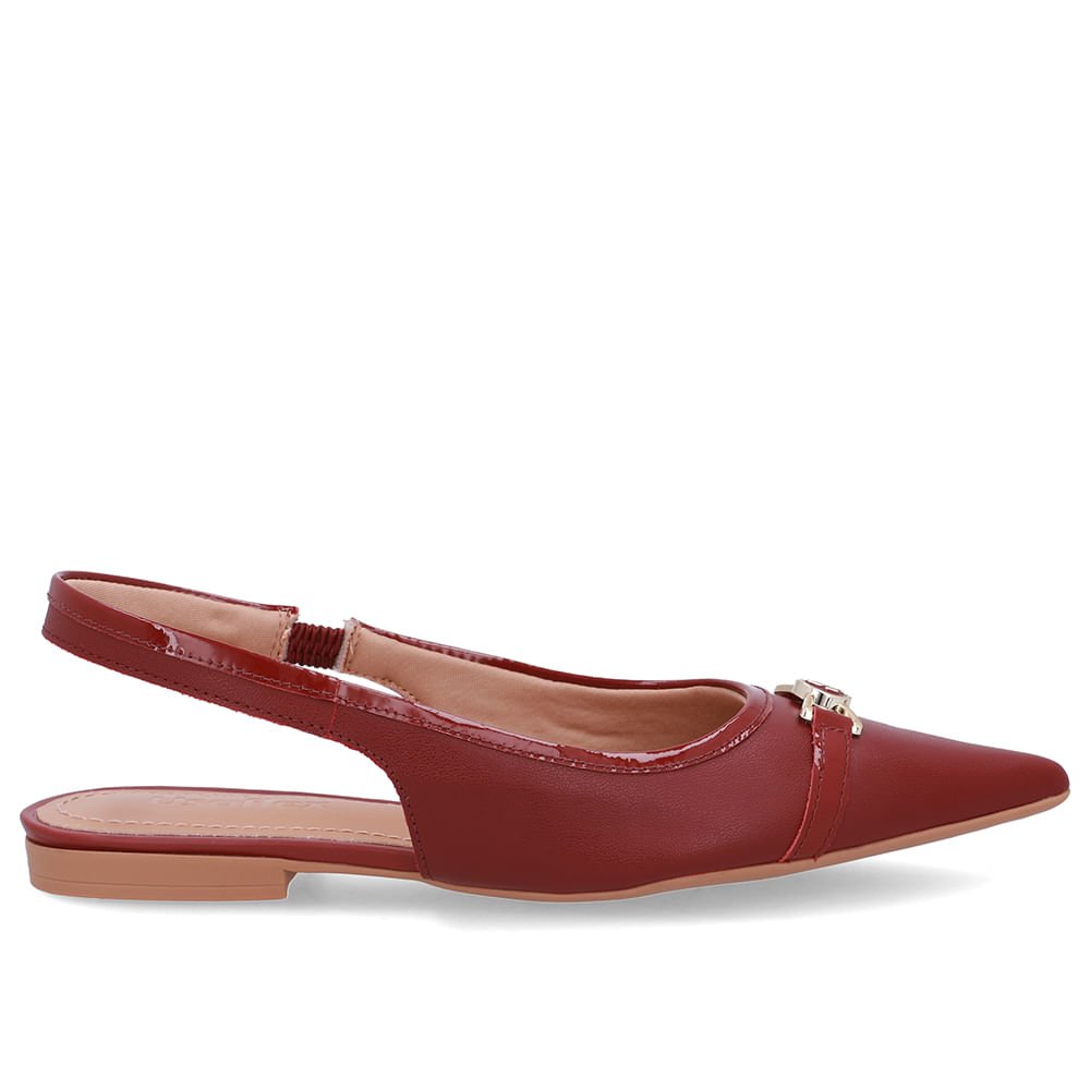 Slingback Vermelho Bico Fino Couro