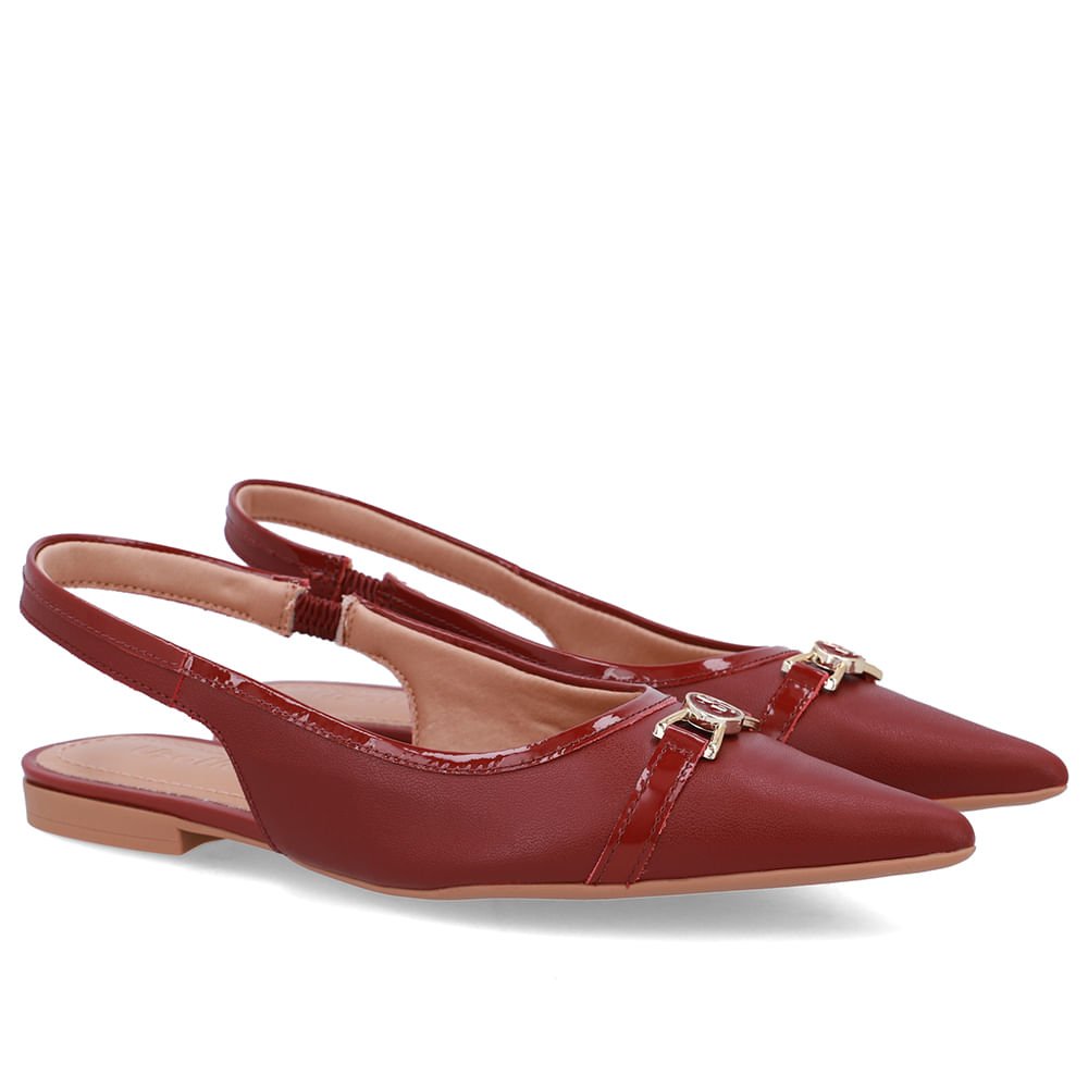 Slingback Vermelho Bico Fino Couro Vermelho 2