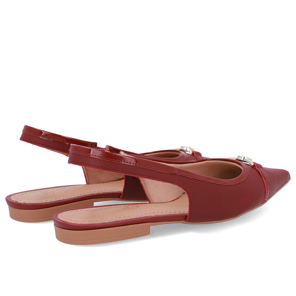Slingback Vermelho Bico Fino Couro Vermelho 3