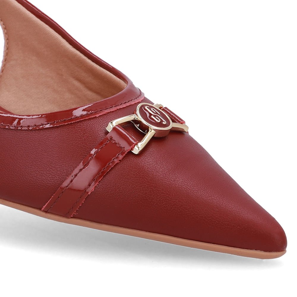 Slingback Vermelho Bico Fino Couro Vermelho 4