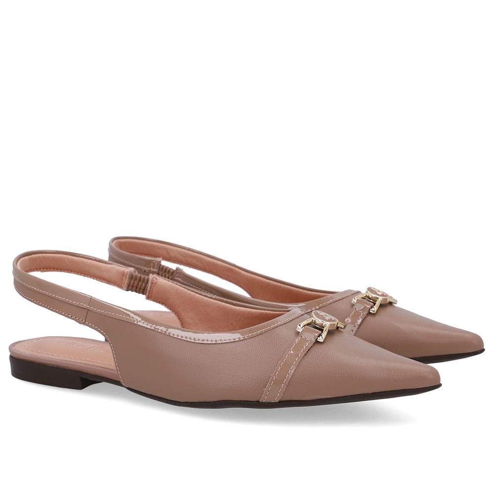 Slingback Marrom Bico Fino Couro Marrom 2
