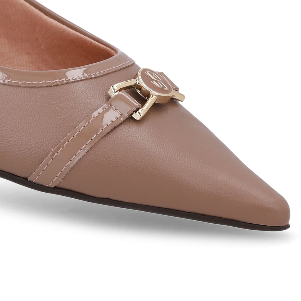 Slingback Marrom Bico Fino Couro Marrom 4