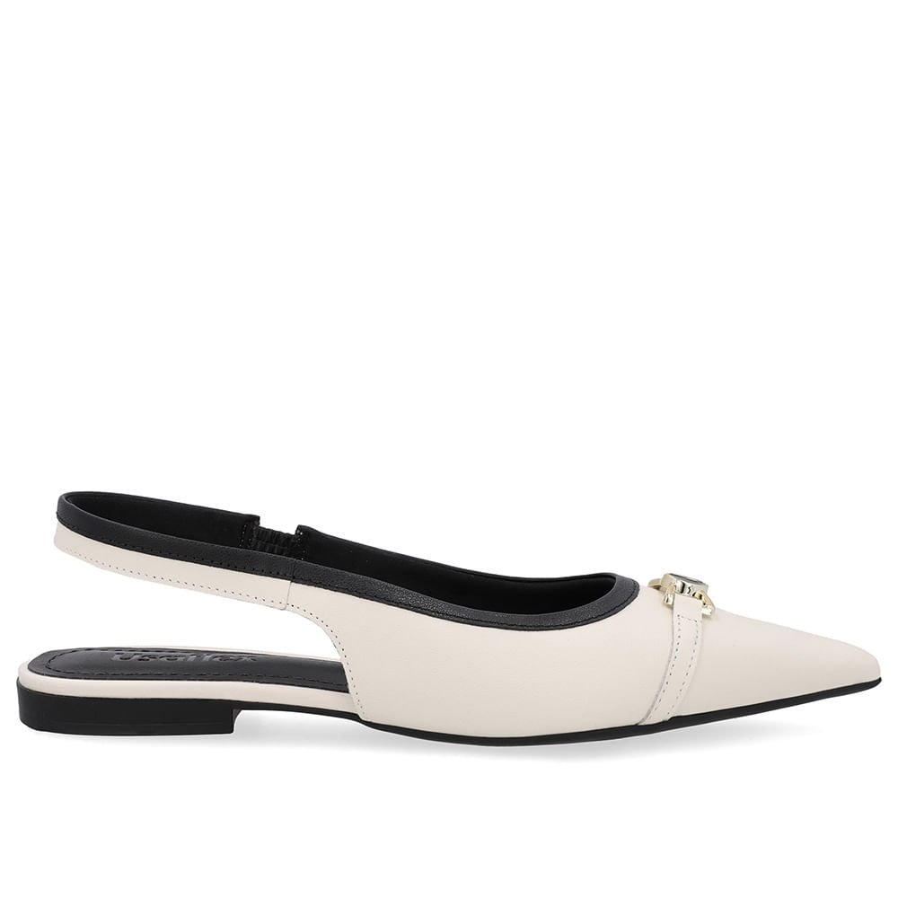 Slingback Branco Marfim Bico Fino Couro
