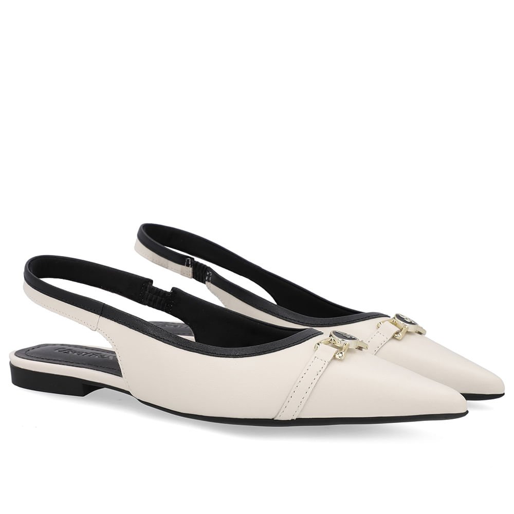 Slingback Branco Marfim Bico Fino Couro Marfim 2