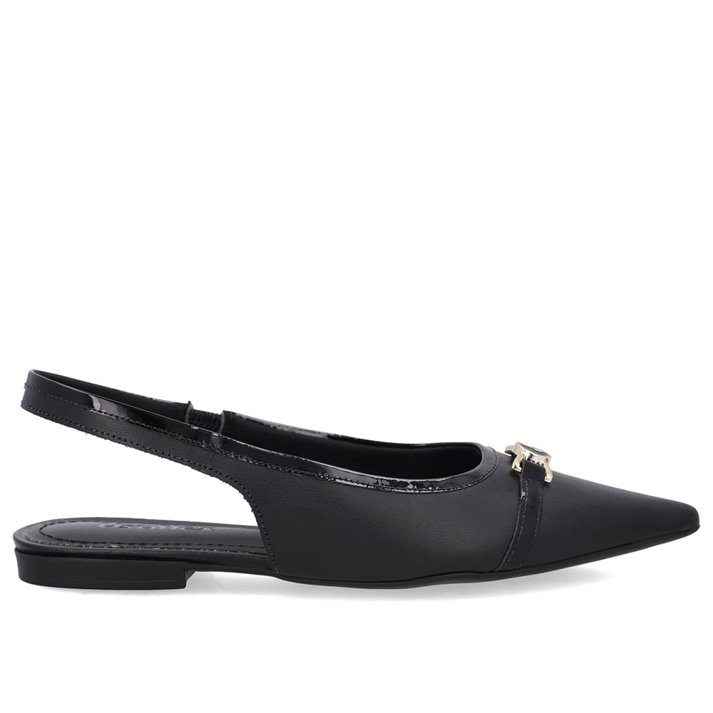 Slingback Preto Bico Fino Couro