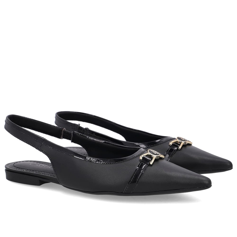 Slingback Preto Bico Fino Couro Preto 2