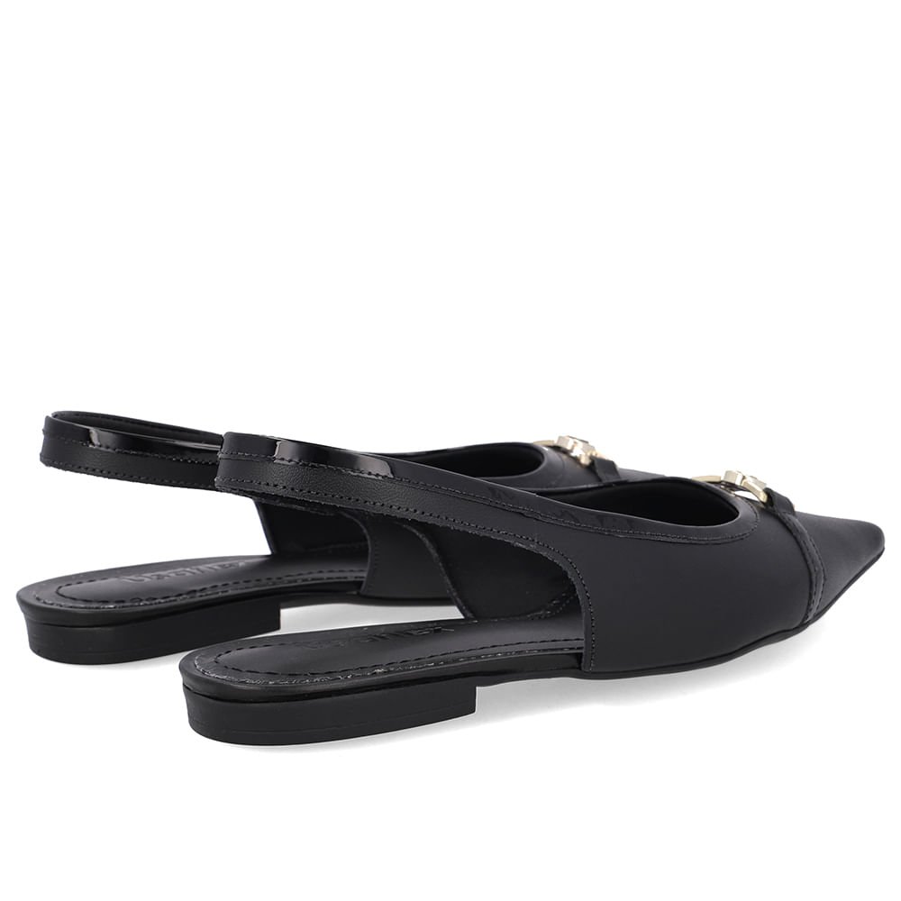 Slingback Preto Bico Fino Couro Preto 3