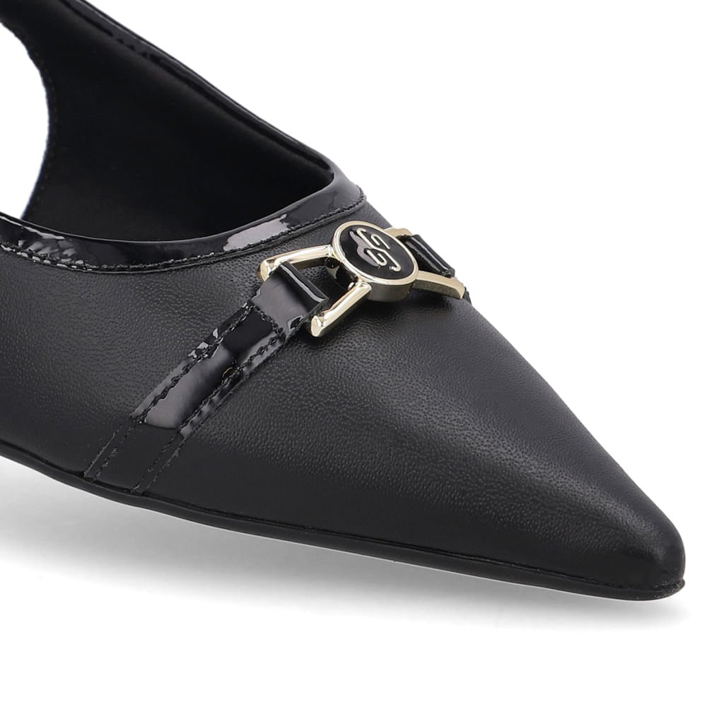Slingback Preto Bico Fino Couro Preto 4