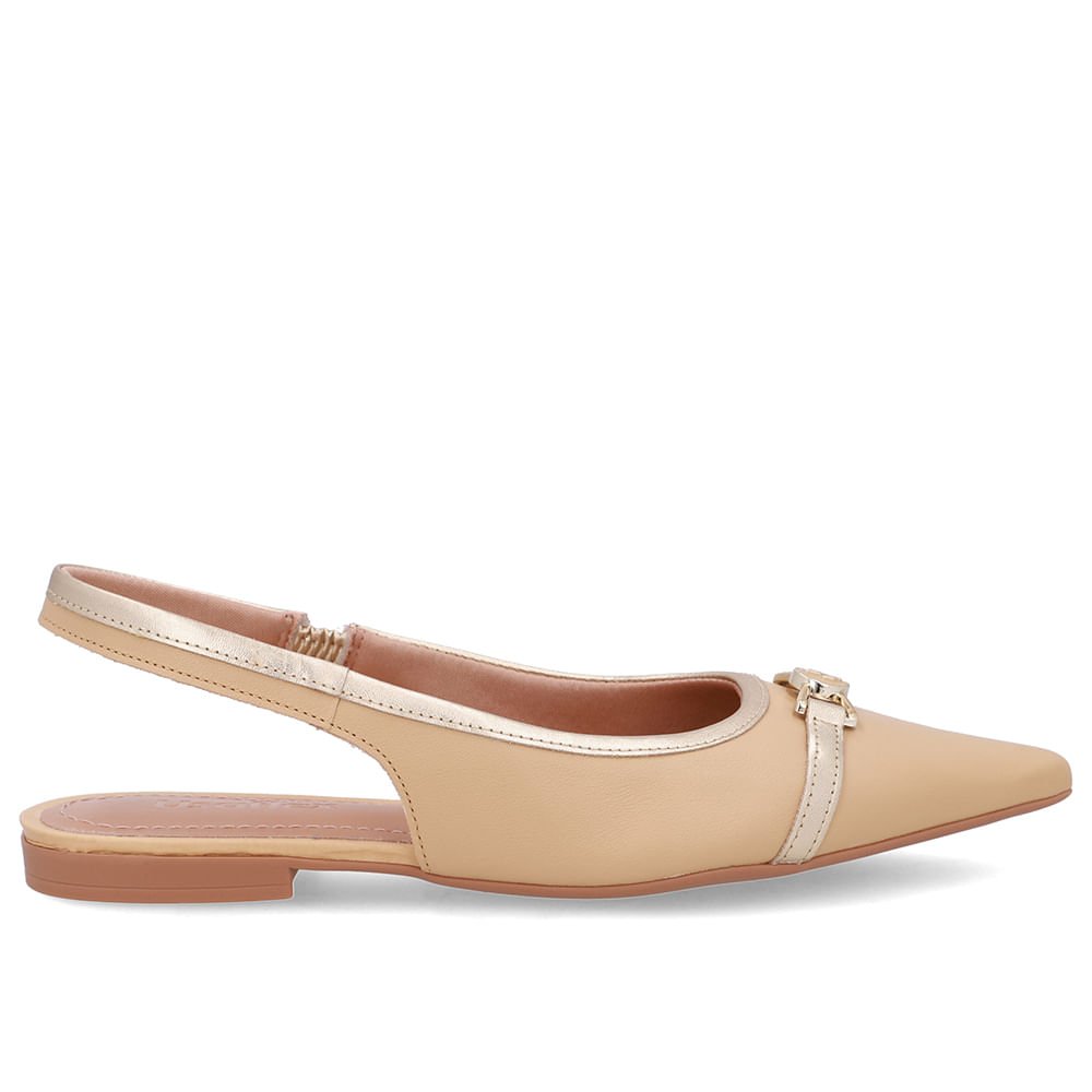 Slingback Bege Creme Bico Fino Couro