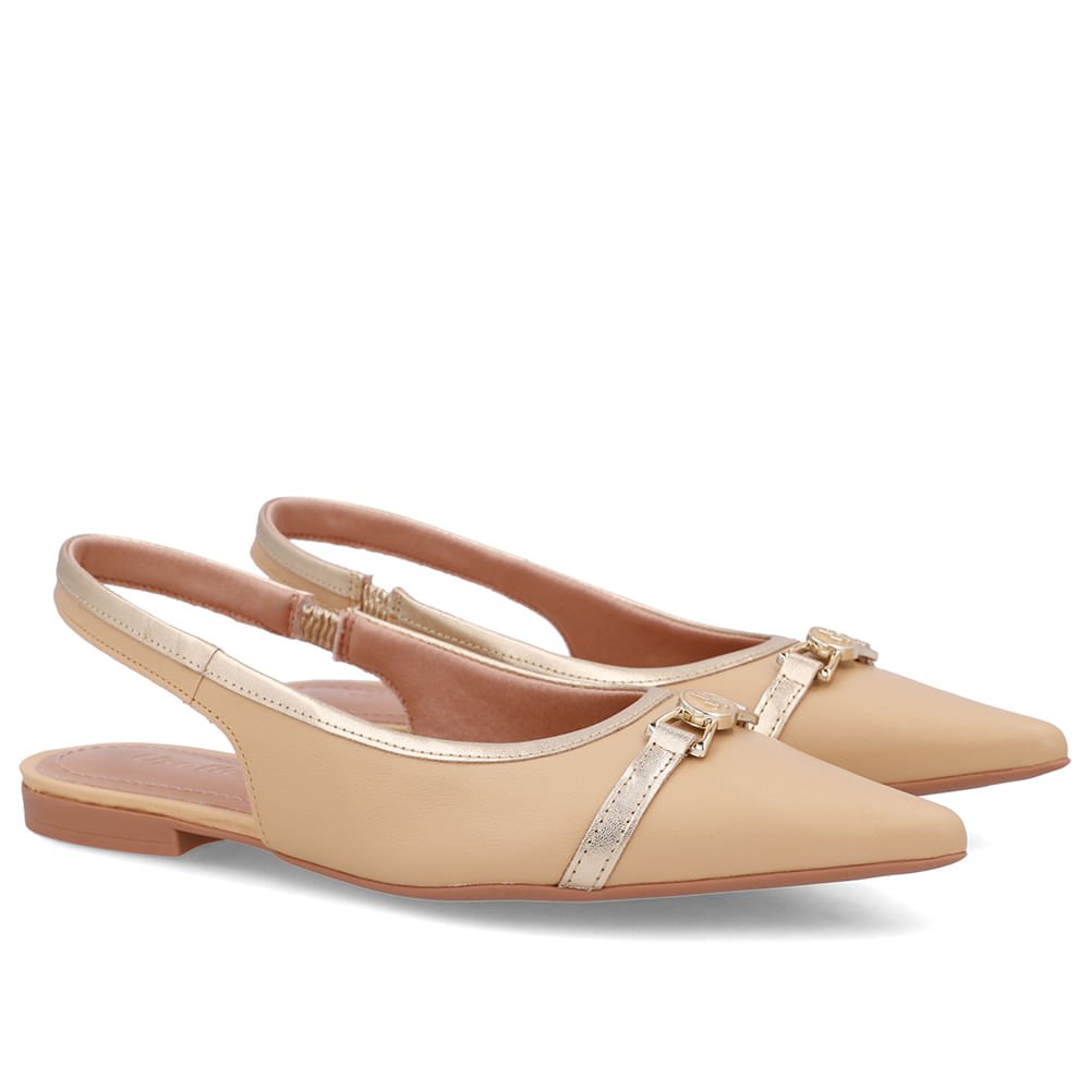 Slingback Bege Creme Bico Fino Couro Creme 2