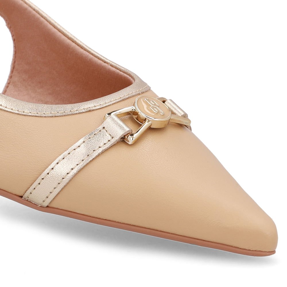 Slingback Bege Creme Bico Fino Couro Creme 4