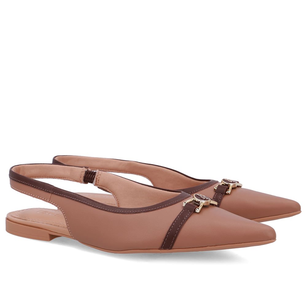 Slingback Marrom Bico Fino Couro Marrom 2