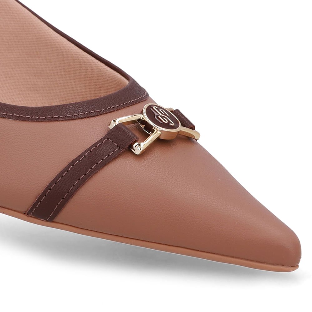 Slingback Marrom Bico Fino Couro Marrom 4