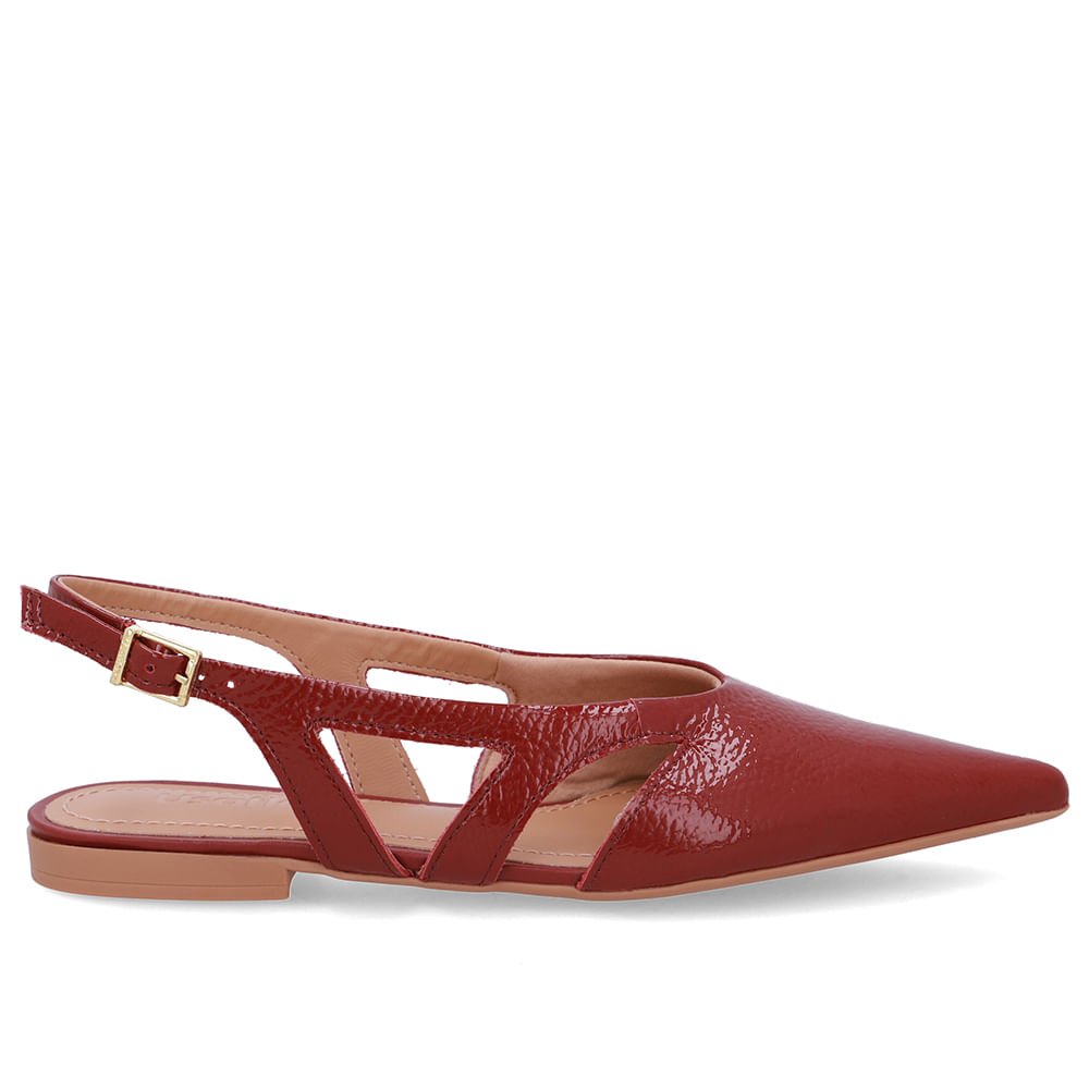 Slingback Vermelho Couro Bico Fino Recortes