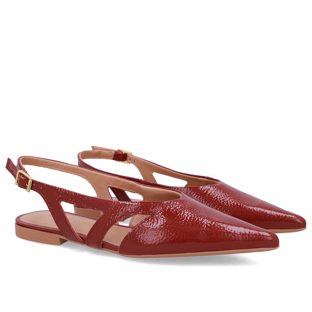 Slingback Vermelho Couro Bico Fino Recortes Vermelho 2