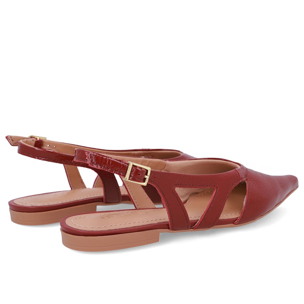 Slingback Vermelho Couro Bico Fino Recortes Vermelho 3