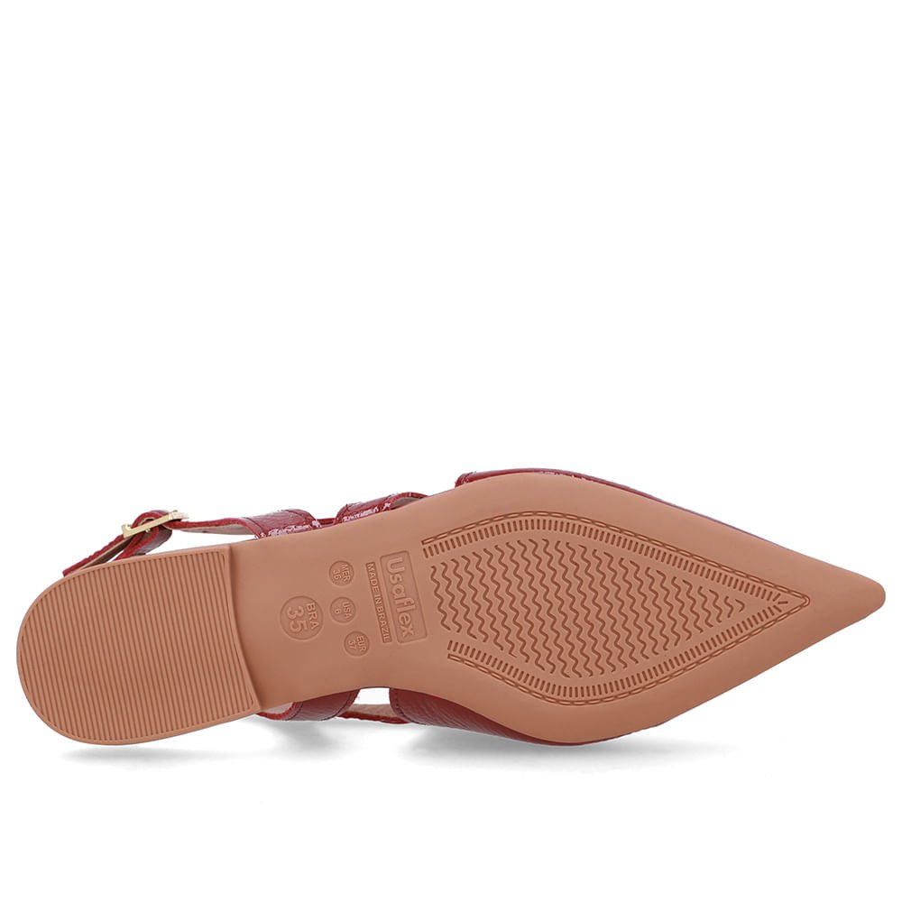 Slingback Vermelho Couro Bico Fino Recortes Vermelho 5