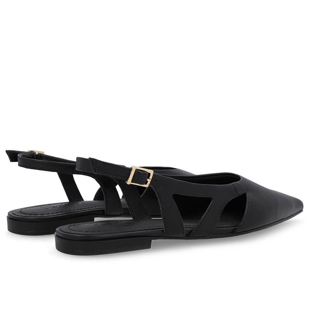 Slingback Preto Couro Bico Fino Recortes Preto 3