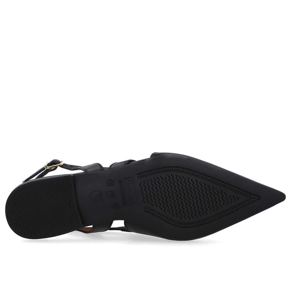 Slingback Preto Couro Bico Fino Recortes Preto 5