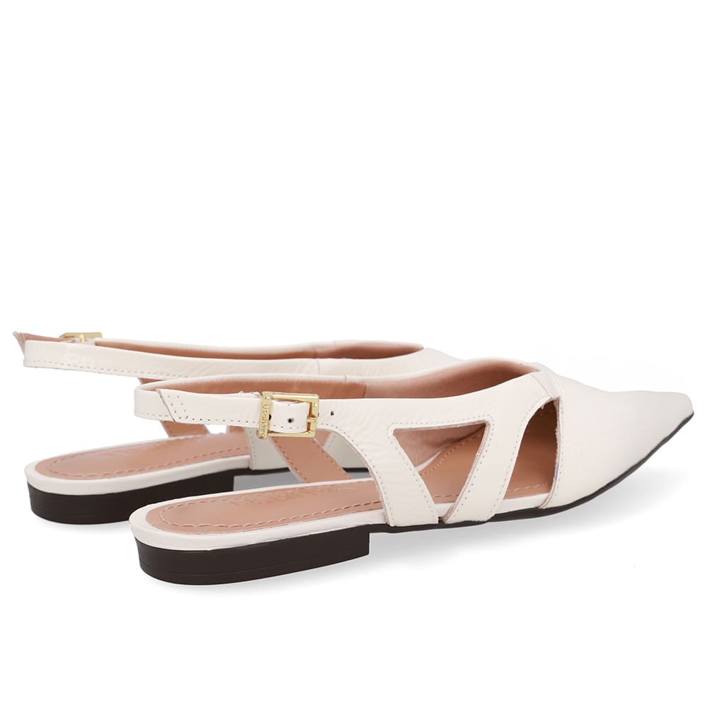 Slingback Branco Marfim Couro Bico Fino Recortes Marfim 3