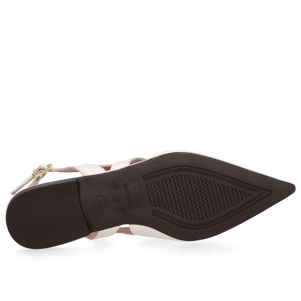 Slingback Branco Marfim Couro Bico Fino Recortes Marfim 5
