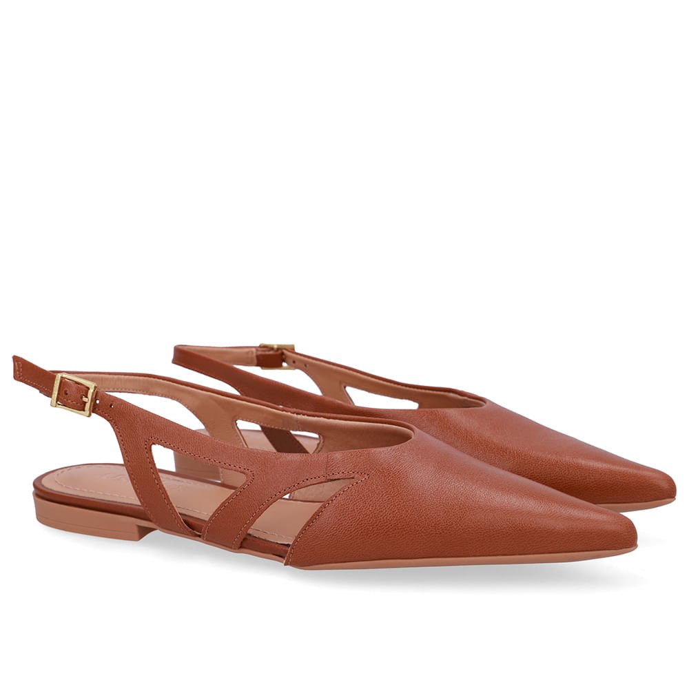 Slingback Marrom Couro Bico Fino Recortes Marrom 2