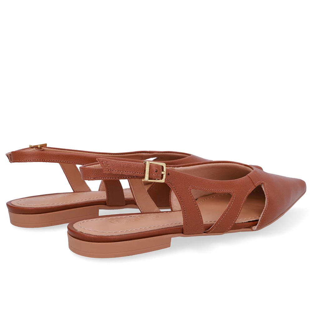 Slingback Marrom Couro Bico Fino Recortes Marrom 3