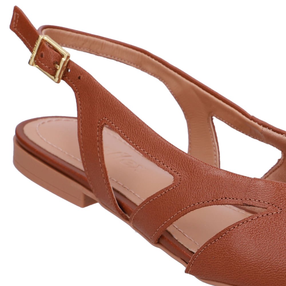Slingback Marrom Couro Bico Fino Recortes Marrom 4