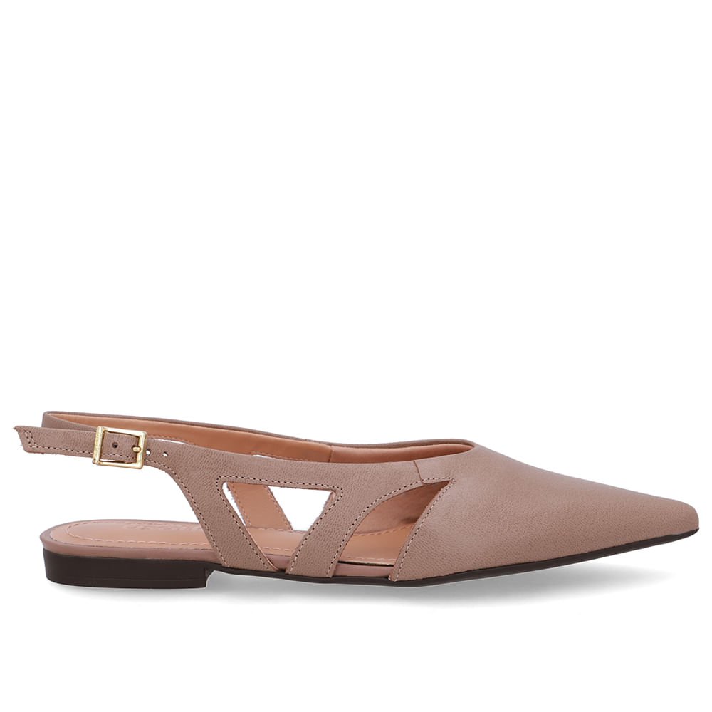 Slingback Marrom Couro Bico Fino Recortes