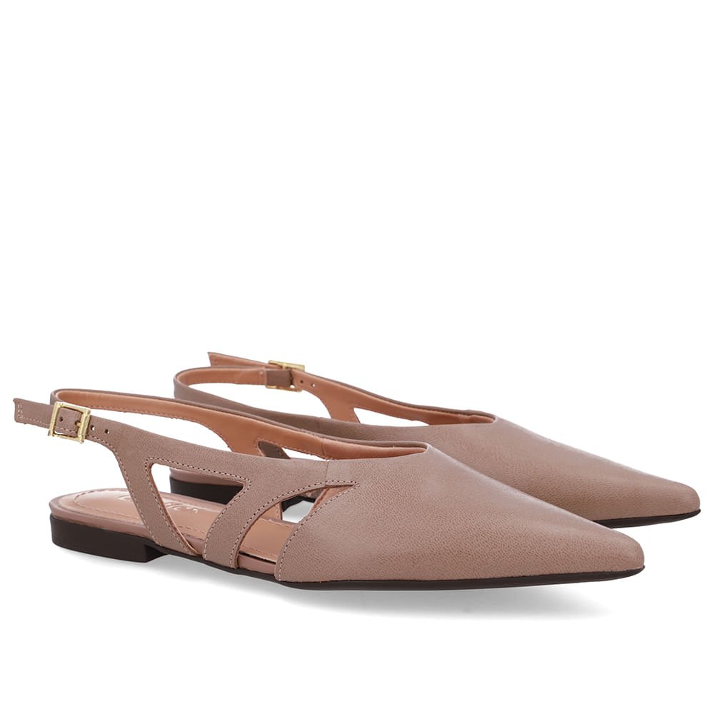 Slingback Marrom Couro Bico Fino Recortes Marrom 2