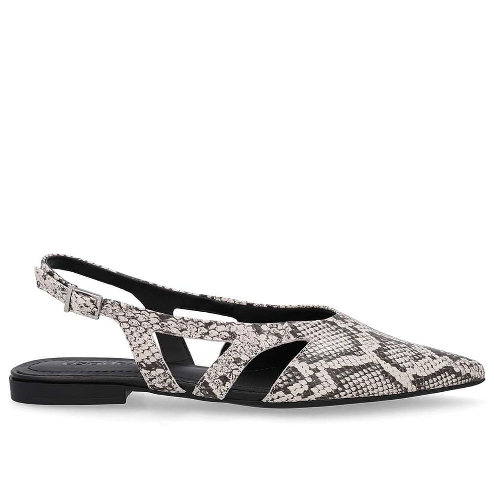 Slingback Cobra Natural Couro Bico Fino Recortes