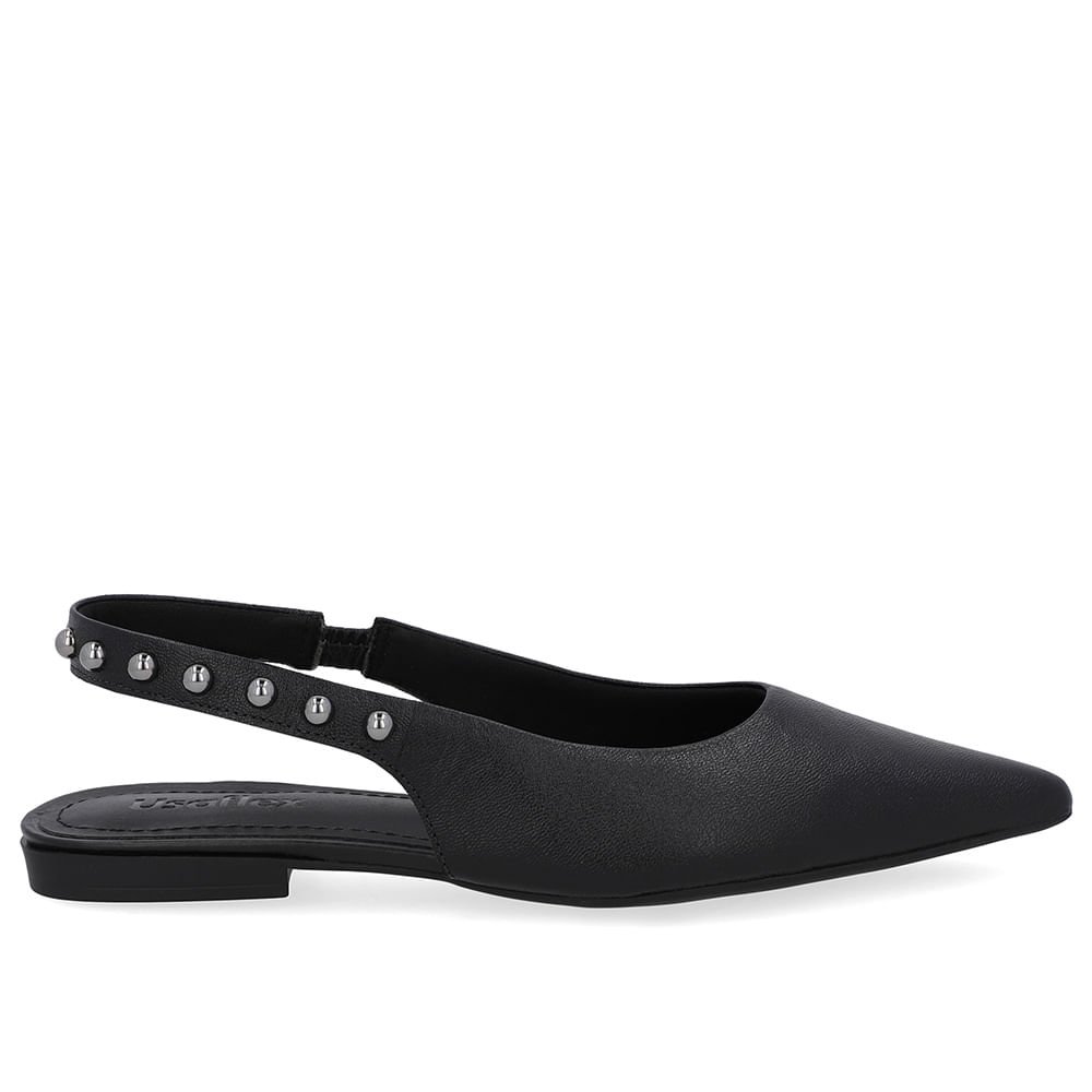 Slingback Preto Couro Tira Rebite