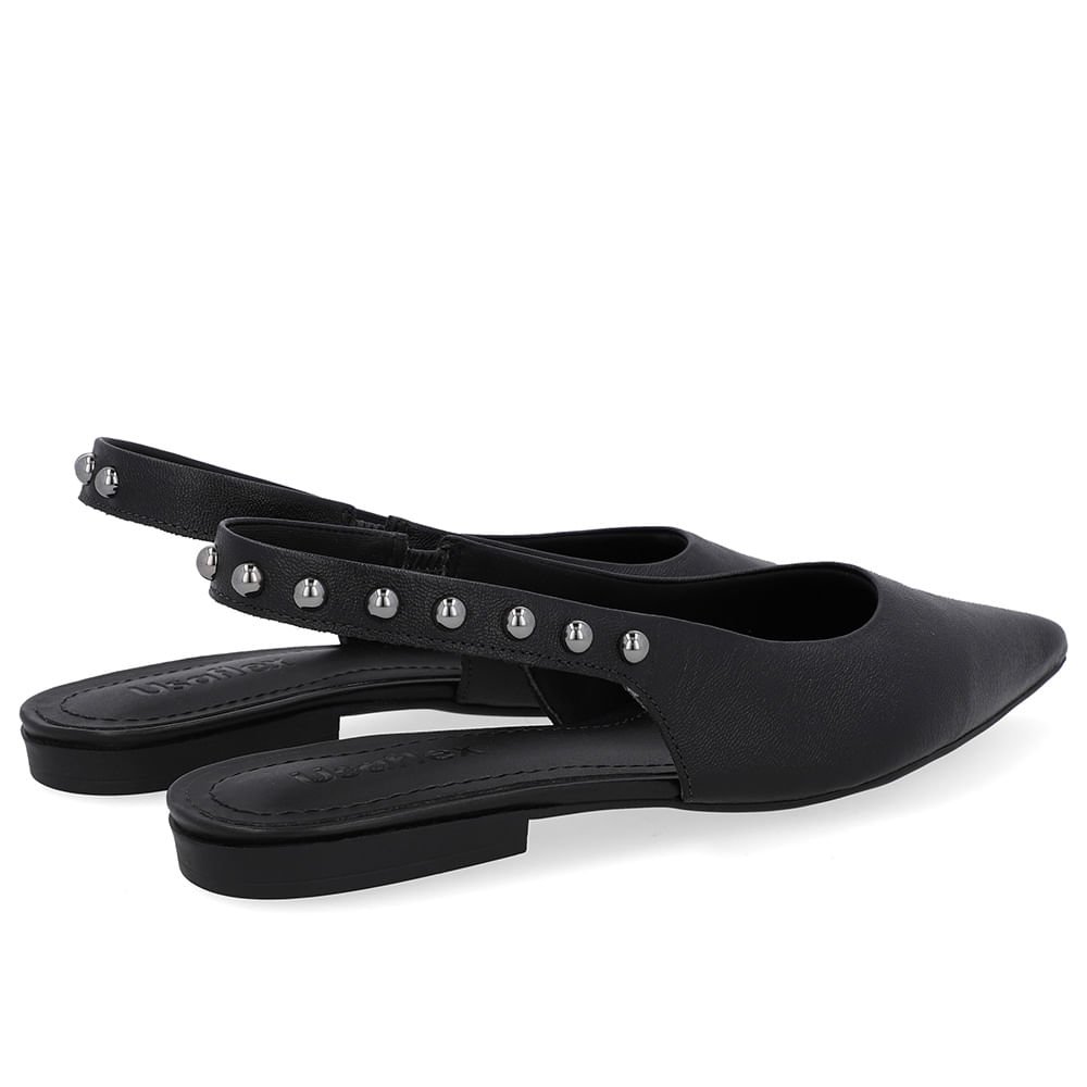 Slingback Preto Couro Tira Rebite Preto 3