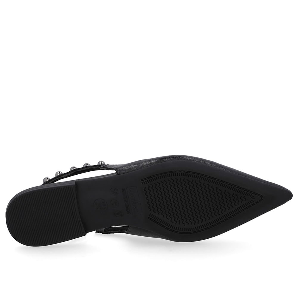 Slingback Preto Couro Tira Rebite Preto 5