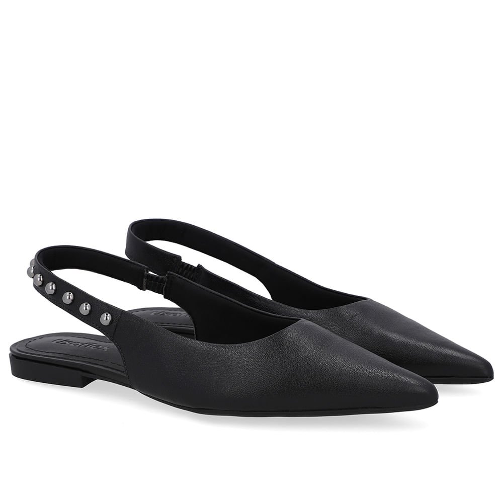 Slingback Preto Couro Tira Rebite Preto 2