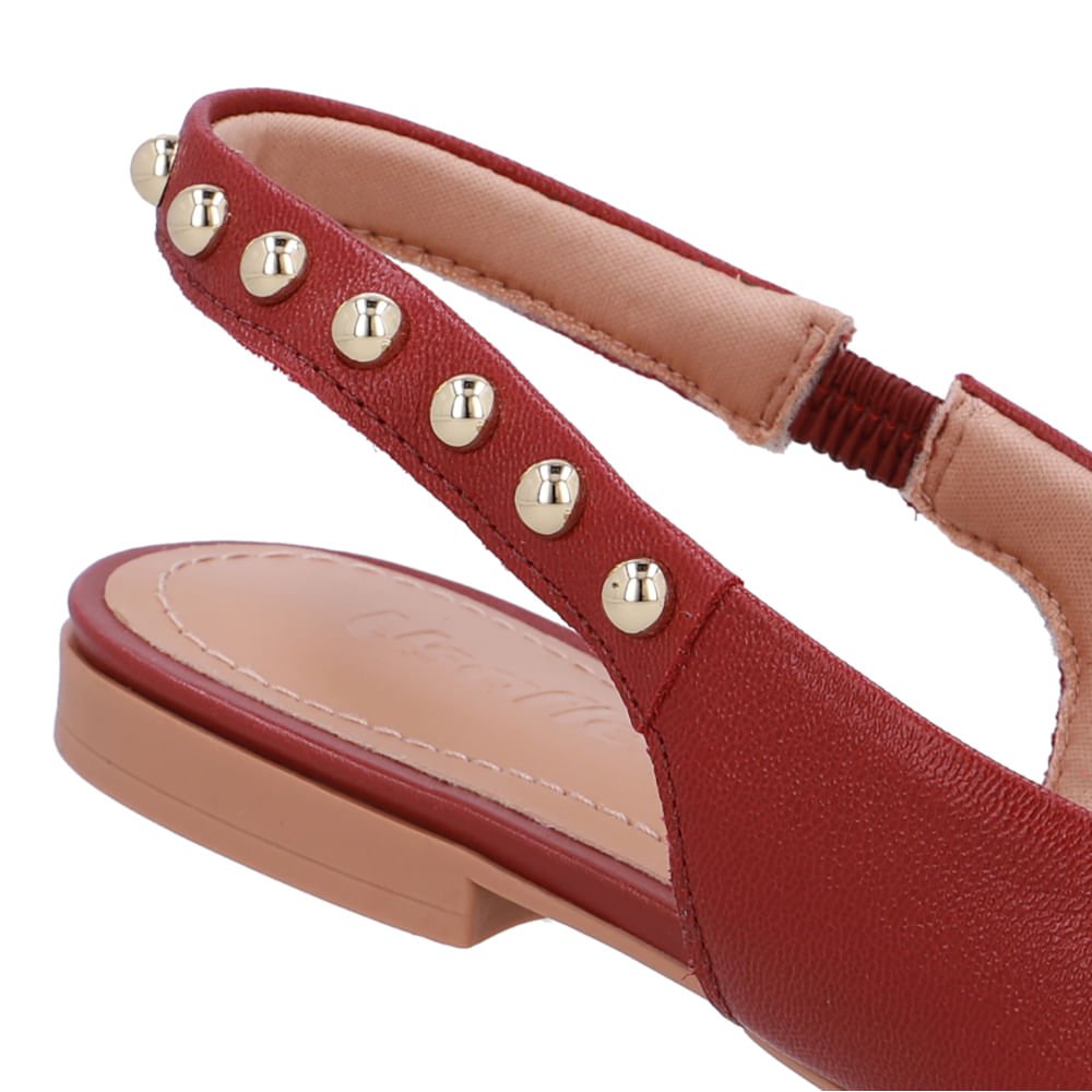Slingback Vermelho Couro Tira Rebite Vermelho 4