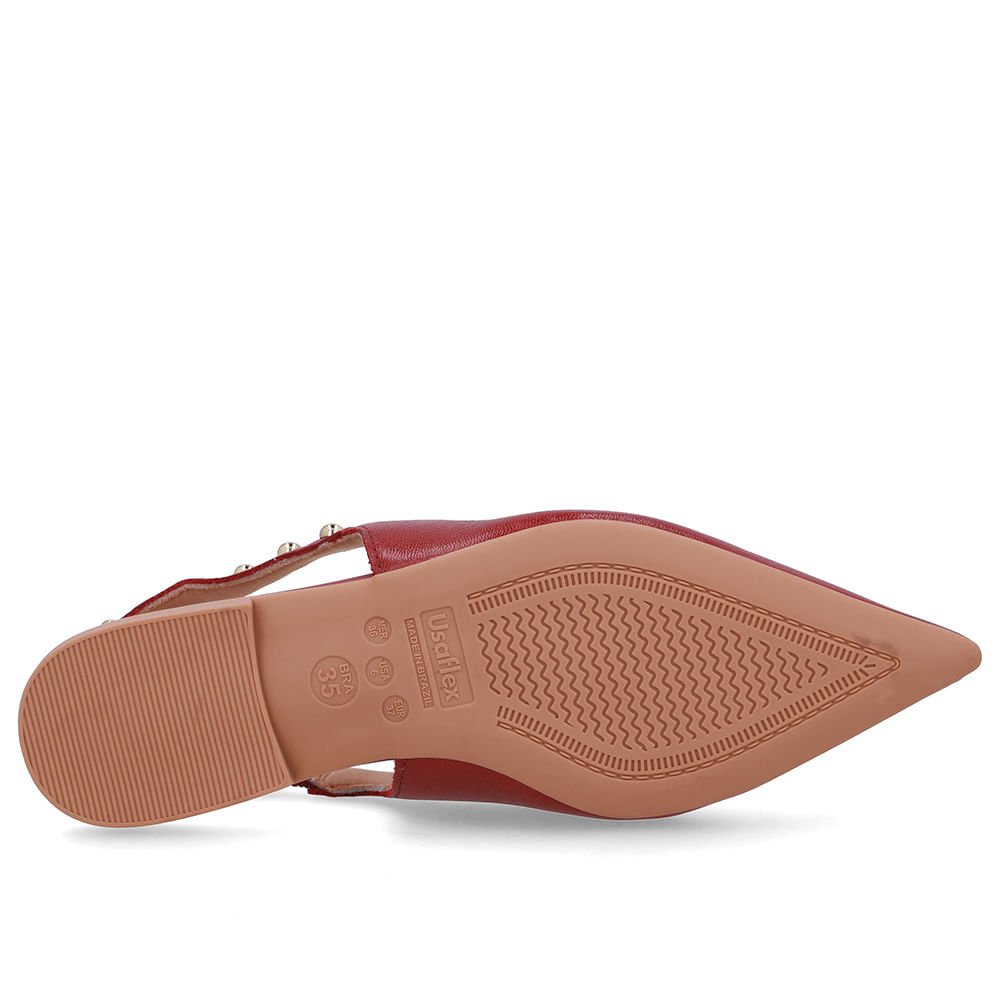 Slingback Vermelho Couro Tira Rebite Vermelho 5