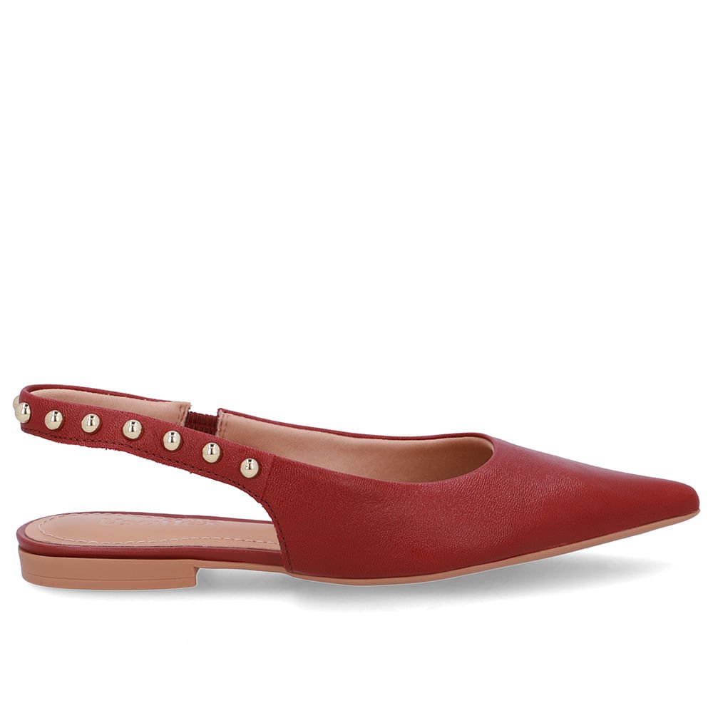 Slingback Vermelho Couro Tira Rebite