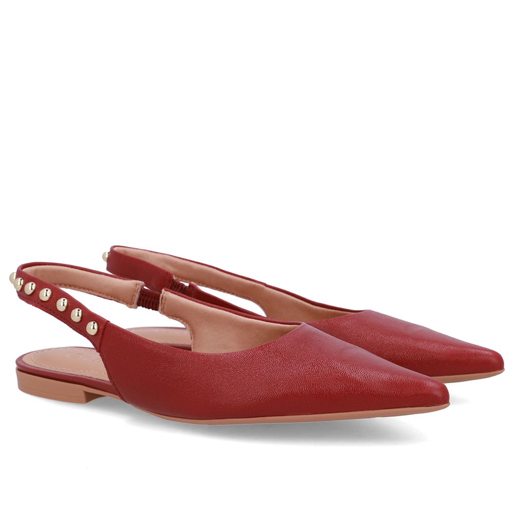Slingback Vermelho Couro Tira Rebite Vermelho 2