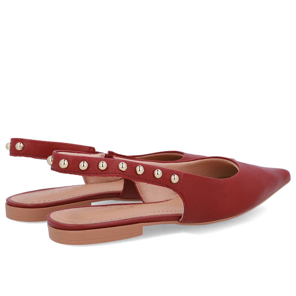 Slingback Vermelho Couro Tira Rebite Vermelho 3