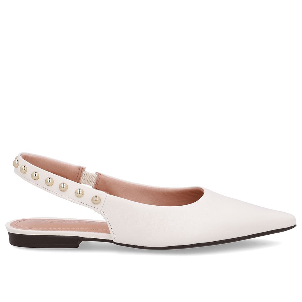 Slingback Branco Marfim Couro Tira Rebite