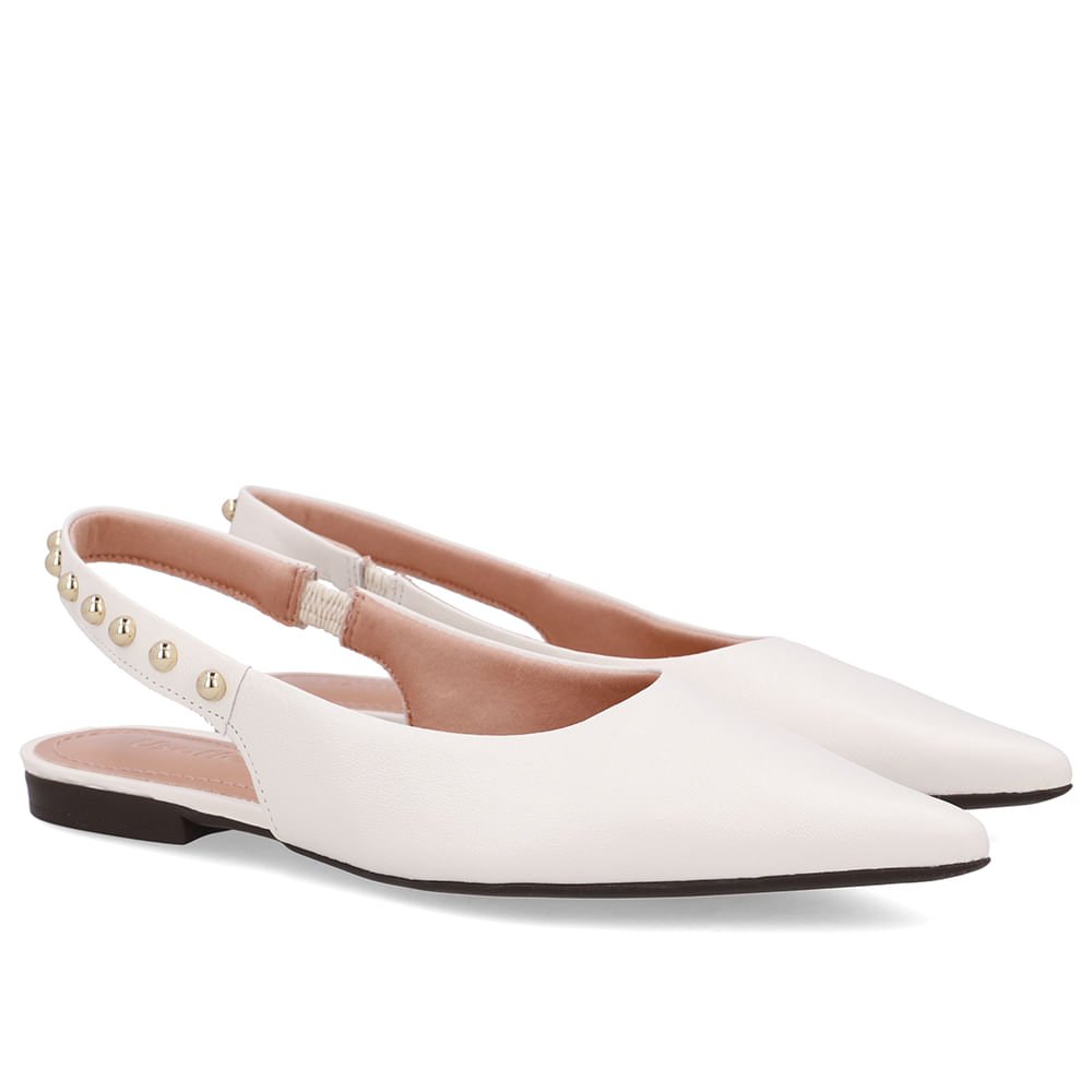 Slingback Branco Marfim Couro Tira Rebite Marfim 2