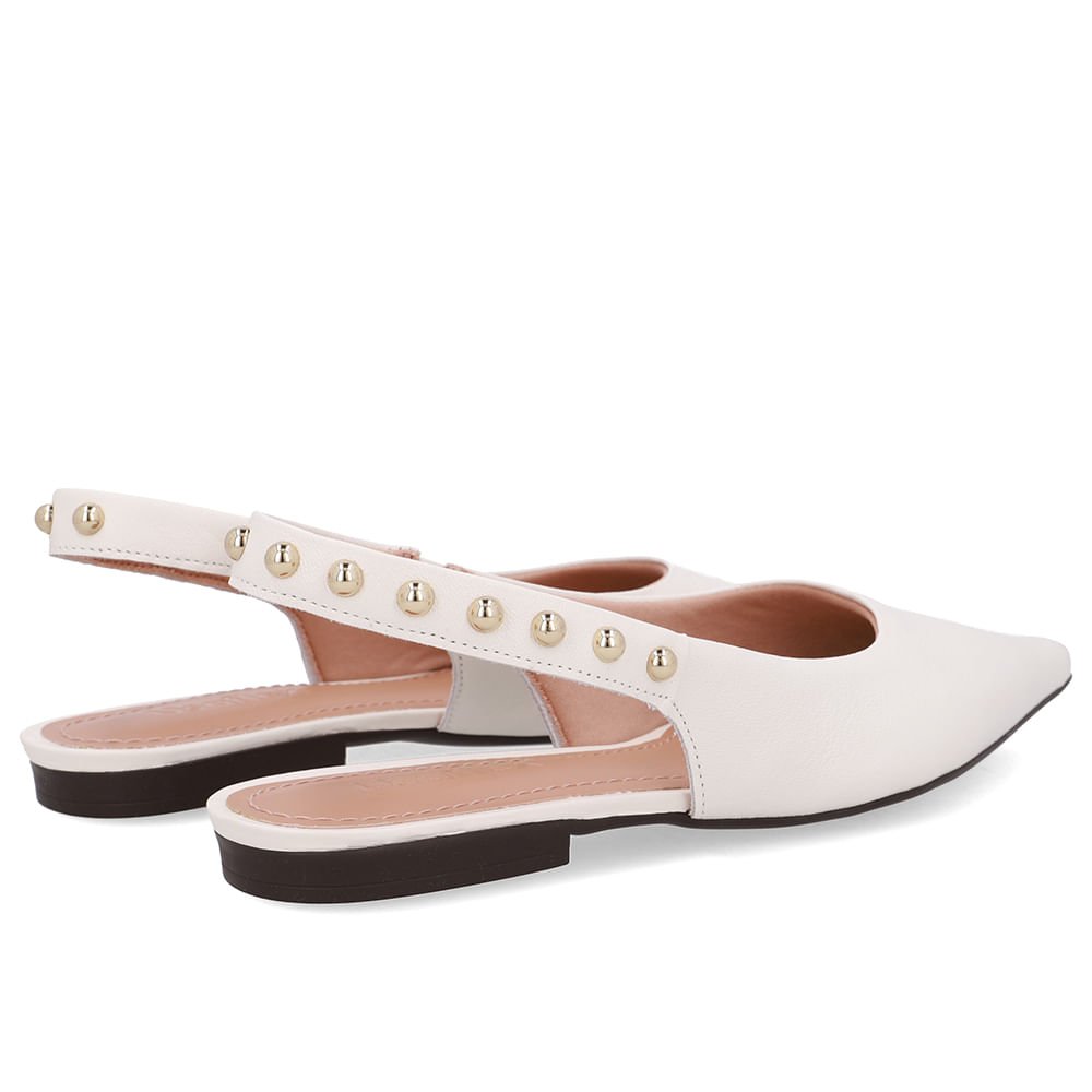 Slingback Branco Marfim Couro Tira Rebite Marfim 3